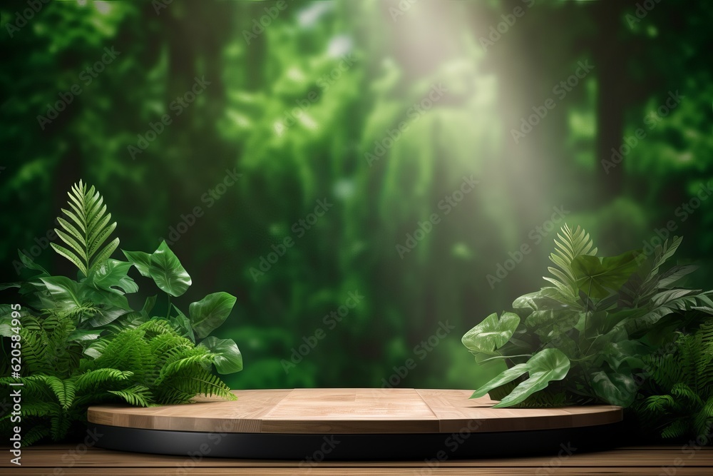 Realistic Podium With Plants & Greenery Background Realistic Podium With Plants & Greenery Background