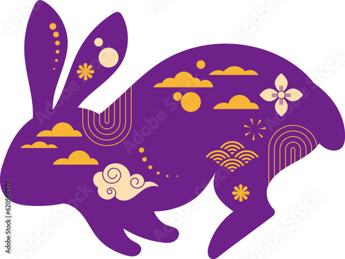 Bunny with traditional  decorative pattern for Mid Autumn Festival