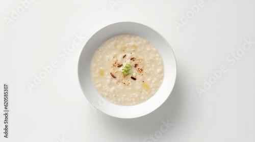 bowl of boiled rice, bowl of congee on white background