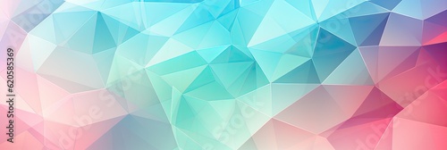 Geometric Lines Abstract Crystalline Pink Mint Green Baby Blue Panoramic Background. Generative AI