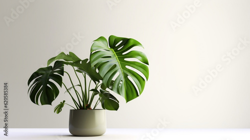 Monstera deliciosa, Monstera, tropical plant in pot on white background