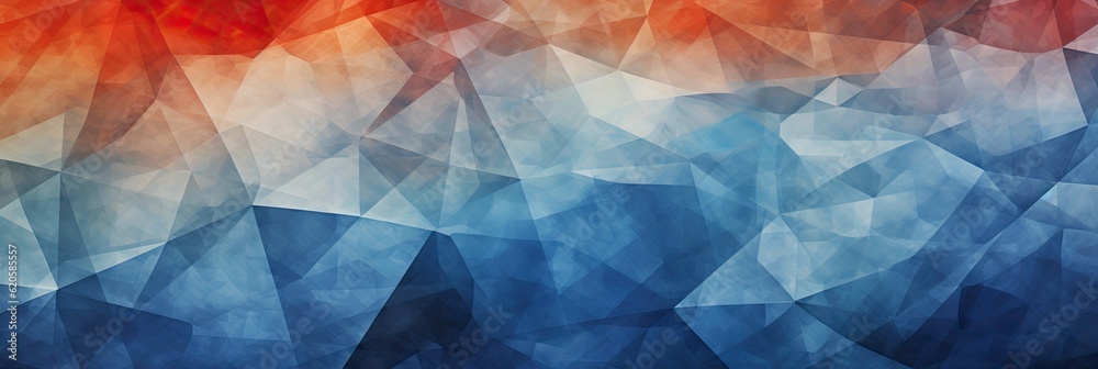 Geometric Lines Abstract Crystalline Red Orange Blue Panoramic Background. Generative AI