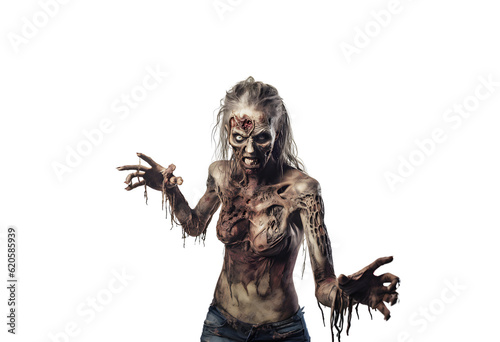 Terrifying Female Zombie on transparent background png