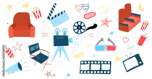 movie theater, cinema clip art hand drawing, doodle