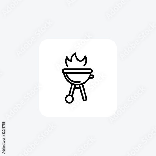 Sizzling Grill, garden cooking Vector Line Icon
