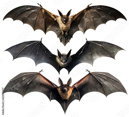 a set of bats vampires with spread wings on transparent background