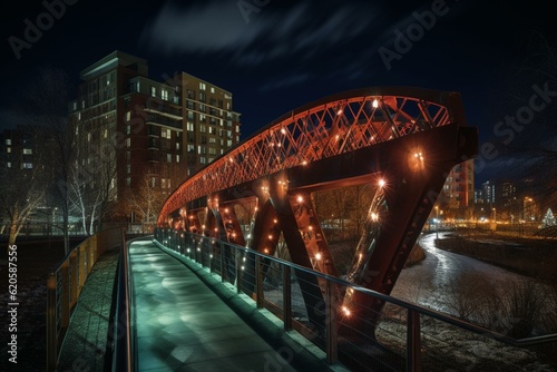 Fotografiet Nighttime HDR photo of Highland Pedestrian Bridge in Denver, CO