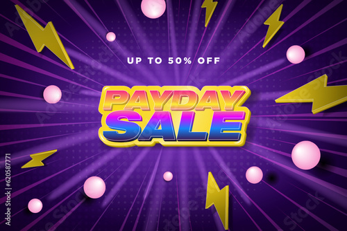 Colorful Payday Sale Banner with up to 50% off text tag and colorful dynamic background. Editable Vector Illustration. EPS 10.
