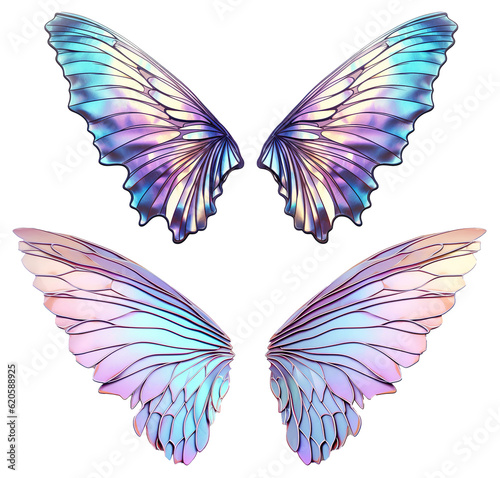 Murais de parede colorful iridescent butterfly elf fantasy fairy wings on transparent background