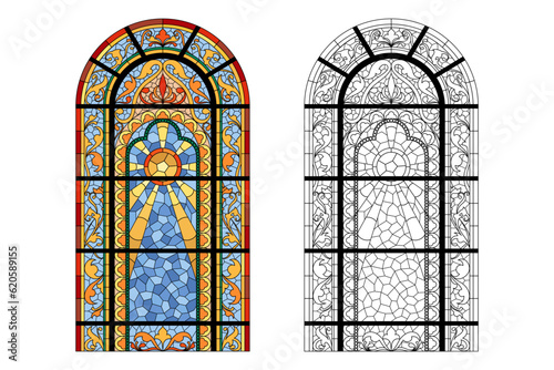 Fotografia Stained Church glass worksheet. Color abstract picture.