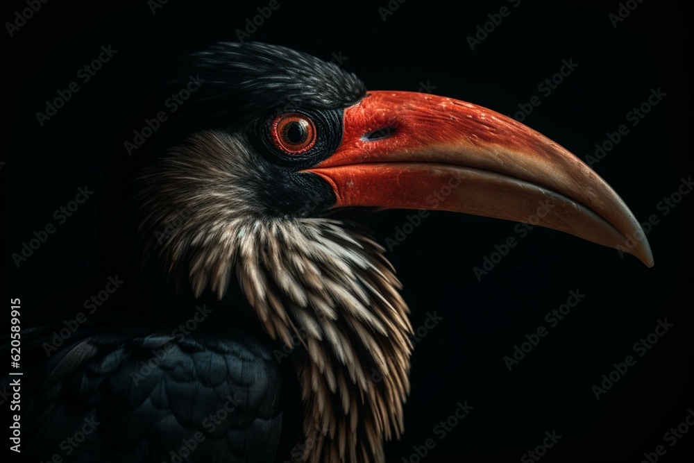 A bird with a red beak called hornbill. Generative AI