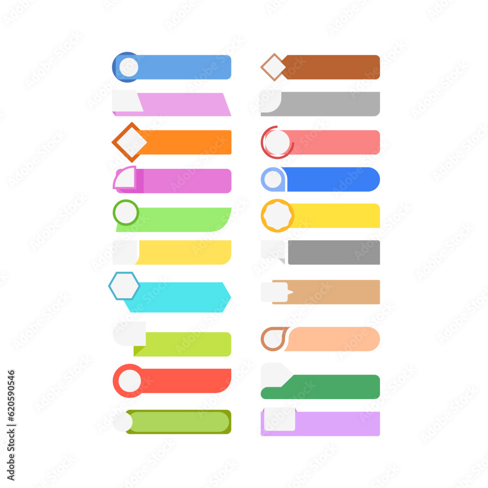 Label text box elements for infographic titles, and banners. Annotation ribbon. Advertising Design shape. Vector label tag.