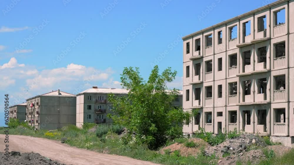 the city of Gyumri and its most destroyed region of Armenia, where strong earthquake occurred in 1988 and only ruins remained of houses; . Abandoned ruined houses. the city of Gyumri and its most destroyed region of Armenia, where strong earthquake occurred in 1988 and only ruins remained of houses; . Abandoned ruined houses.