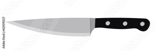 3D table knife vector illustration. Realistic top view of metal steel or silver tableware for catering service, silverware to eat gourmet lunch, breakfast or dinner food in restaurant, serving knife
