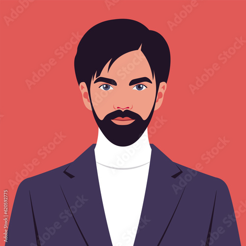 A portrait of a fashionably dressed man with beard. The avatar for social media. Vector illustration in flat style.