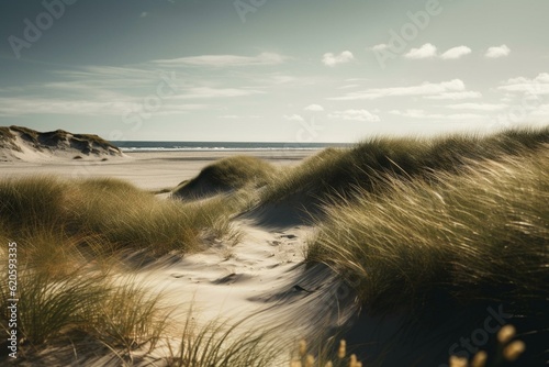 Fototapeta Gorgeous shoreline and dunes at Henne Strand, Denmark's North Sea coast