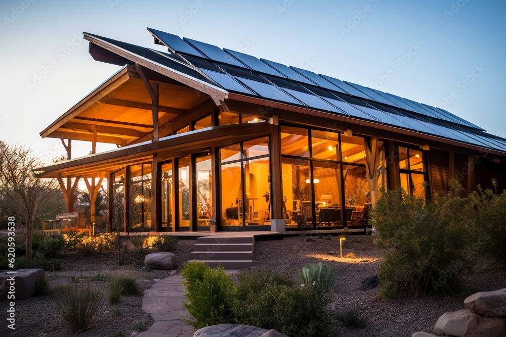Illustration of a modern house with large windows that let in plenty of natural light, created using generative AI Illustration of a modern house with large windows that let in plenty of natural light, created using generative AI