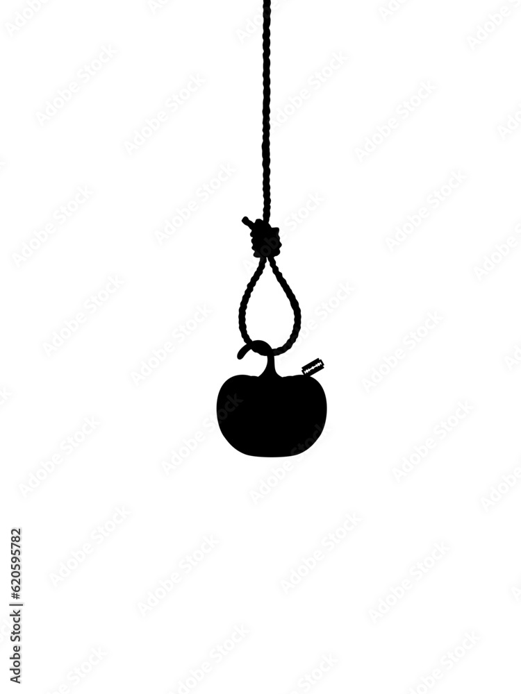 Scary Pumpkin with Razor Blade hanging on gallows for sign, symbol and Halloween art illustration. Vector Illustration Scary Pumpkin with Razor Blade hanging on gallows for sign, symbol and Halloween art illustration. Vector Illustration