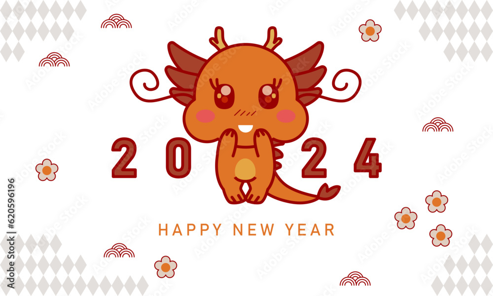 Chinese new year. 2024 New year. Dragon horoscope sign. 2024 design