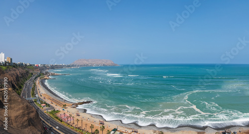 Pacific Ocean in Lima, Peru. Costa verde located in the district of miraflores. beautiful view of the sea. photo
