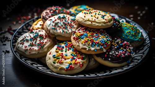 A plate of homemade sugar cookies decorated with icing an two generative AI