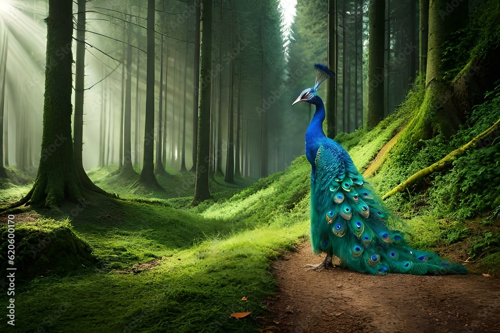 Obraz premium peacock in the park Generator by using AI Technology
