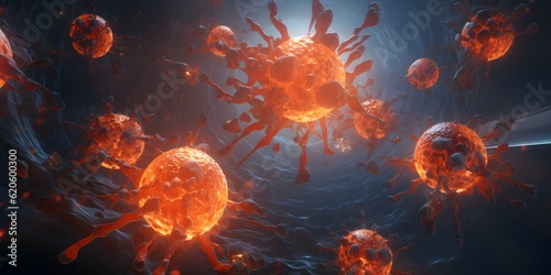 Virus cells, picture of human immune cells, enlarged version