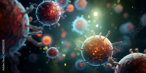 Virus cells, picture of human immune cells, enlarged version © Jing