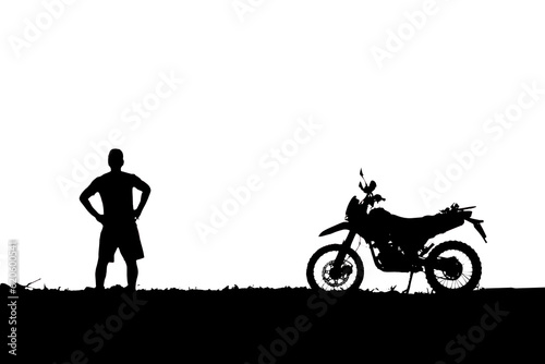 siluate of male tourist with motocross bike on transparent background photo