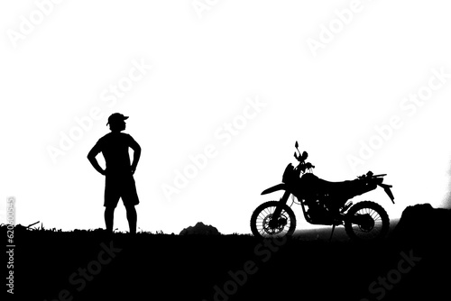 siluate of male tourist with motocross bike on transparent background photo