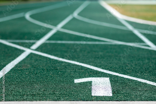 Running Track with Lane Number 1 or First Track. Lines of Race track. Start, Finish, Point, Sport field. Raceway, lines and number of Sports Race.