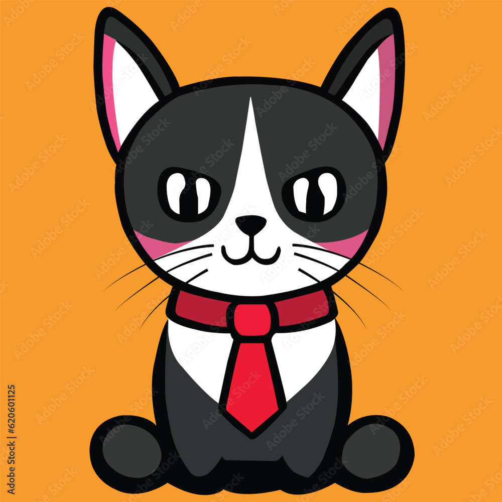 Fototapeta premium Cat black red & white vector