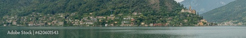 Panoramic view of Morcote, Switzerland, overlooking Lake Lugano