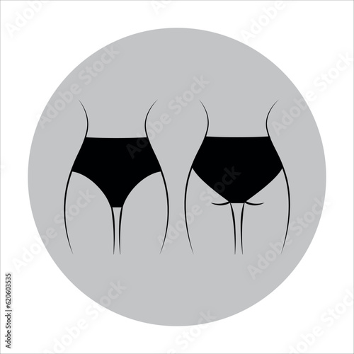 Icon.  Black and white women's control briefs panties. Beach underwear. Vector graphics.