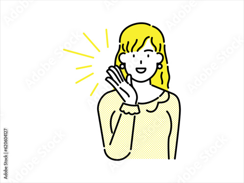 Beautiful yellow-haired woman with her hands together and shouting loudly