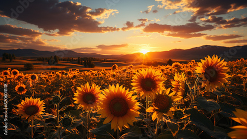 Sunflower field at sunset. Beautiful landscape with sunflowers.generative ai