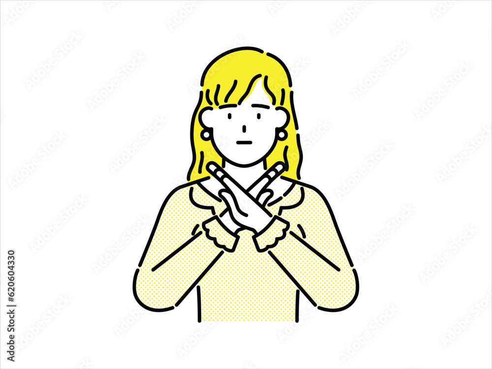 showing a woman doing an X with both hands. showing a woman doing an X with both hands.