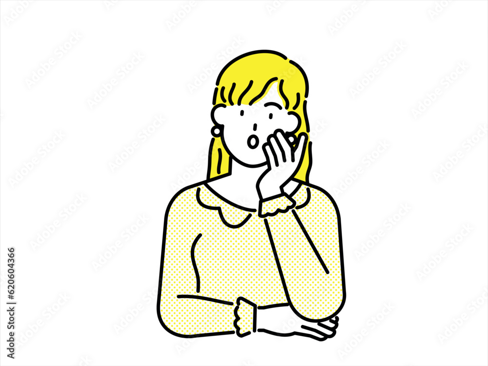 Woman with yellow clothes and yellow hair looking worried and troubled Woman with yellow clothes and yellow hair looking worried and troubled