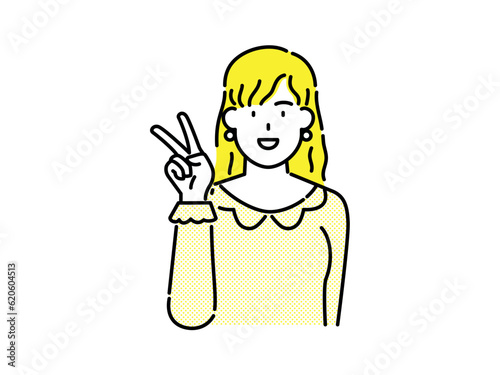 Female character in a positive pose with arms raised in joy.