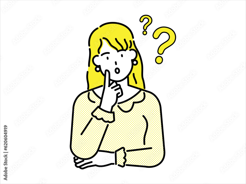 Woman with yellow clothes and yellow hair looking worried and troubled Woman with yellow clothes and yellow hair looking worried and troubled