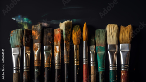Set of art brushes, on dark background. IA generate 