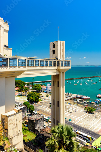 Lacerda Elevator with the harbor and Todos os Santos bay in the background in the city of Salvador in Bahia photo