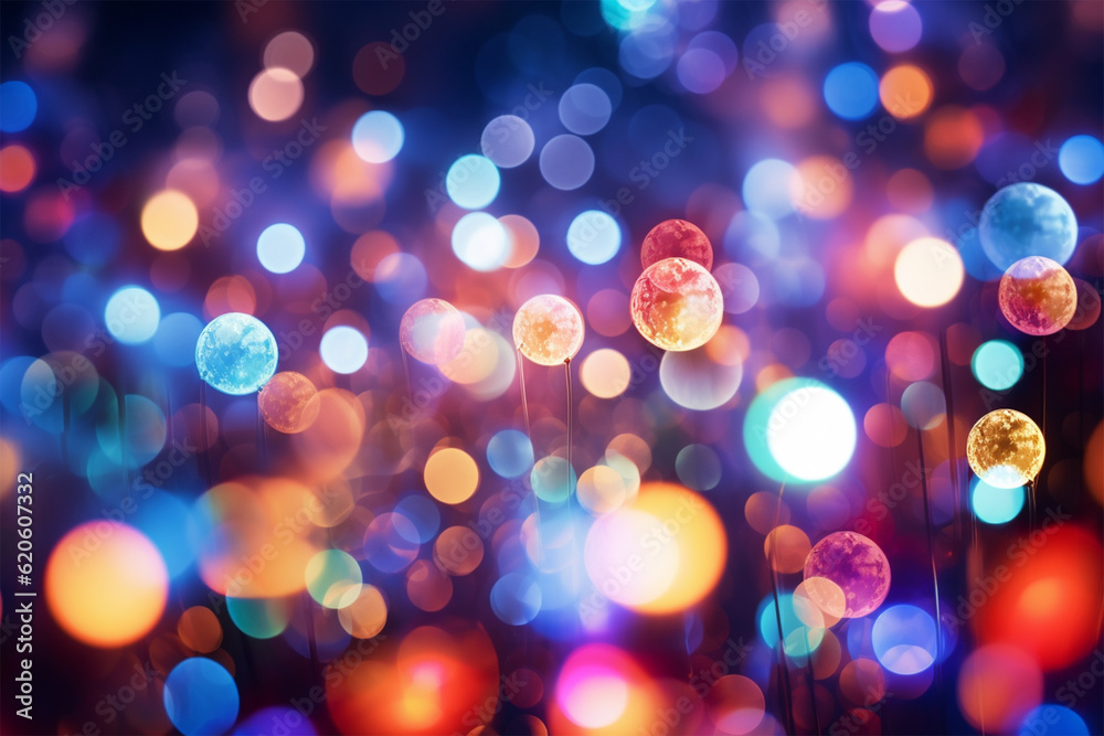 Christmas colorful bokeh neon flickering lights background abstract blurred pattern color balls