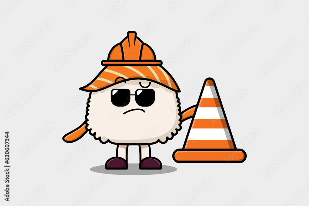 Construction worker Sushi cute character mascot cartoon illustration Construction worker Sushi cute character mascot cartoon illustration