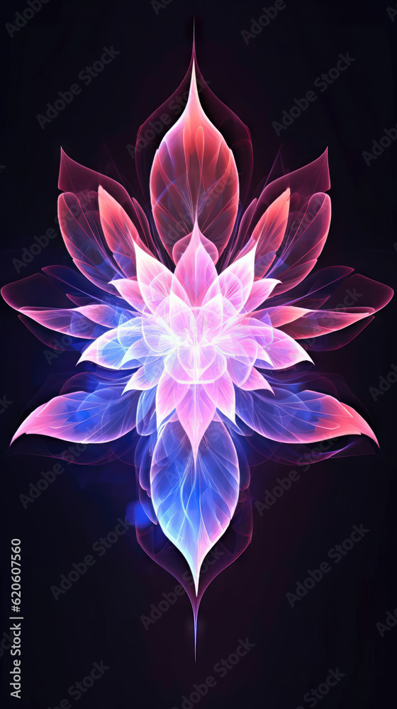 Beautiful glowing lotus flower on black background