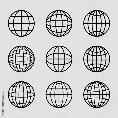 Y2K globe element, globe icon, Globe element, World Icon Black