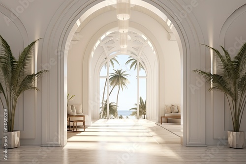 Home interiors, Luxury entry way, mediterranean and scandinavian design, by Generative AI