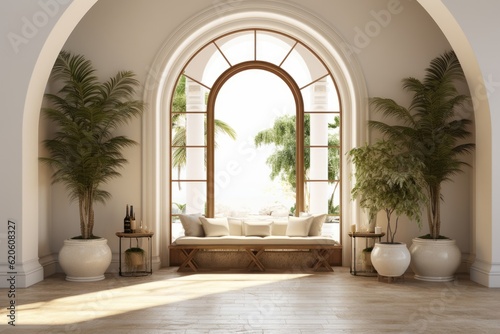 Home interiors  Luxury entry way  mediterranean and scandinavian design  by Generative AI