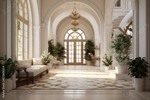 Home interiors  Luxury entry way  mediterranean and scandinavian design  by Generative AI