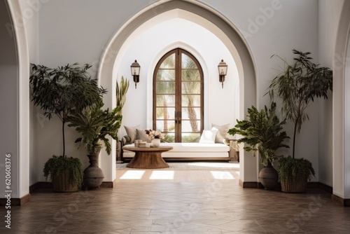 Home interiors, Luxury entry way, mediterranean and scandinavian design, by Generative AI
